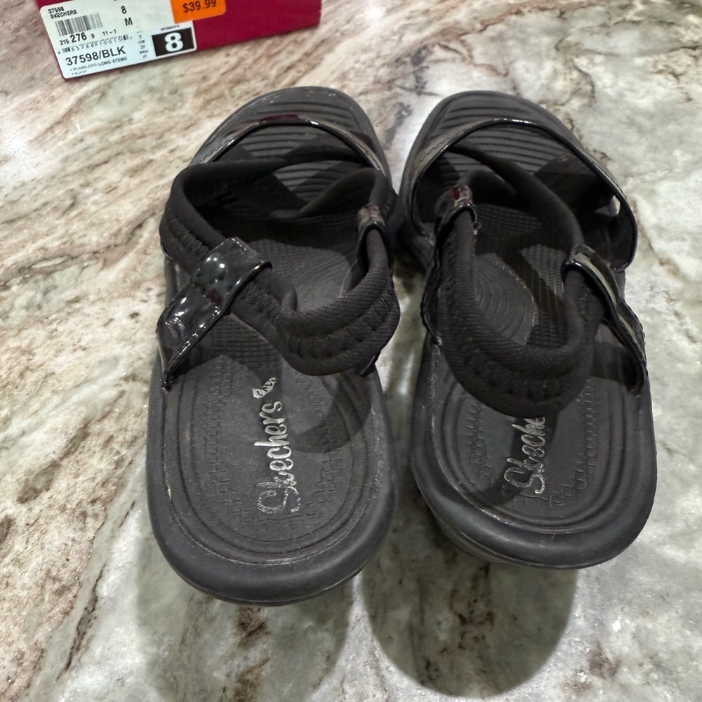 Skechers Glossy Black Slide Sandals - Picture 5 of 6